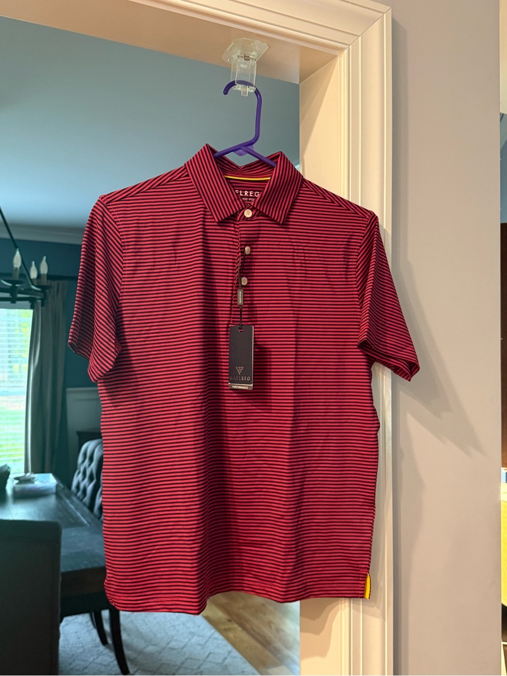 MAELREG Boys Black Striped Performance Polo